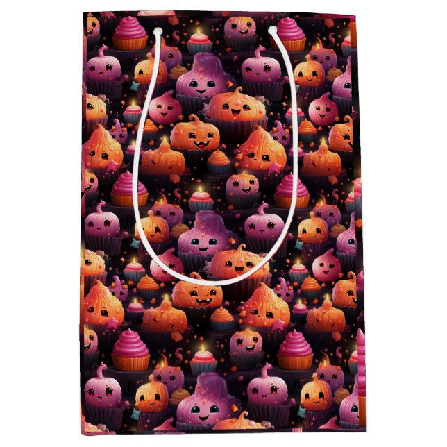cute pumpkin cupcake pattern kids halloween  medium gift bag (Front)