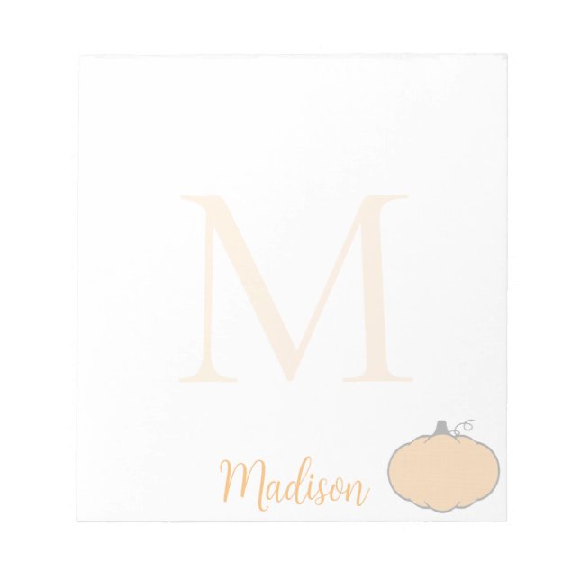 Cute Pumpkin Custom Name Initial  Notepad (Front)