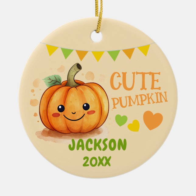 Cute Pumpkin Customizable Ornament (Front)