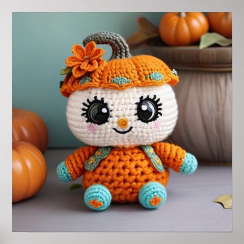 Cute Pumpkin Doll Crochet Autumn Amigurumi Pastel Poster