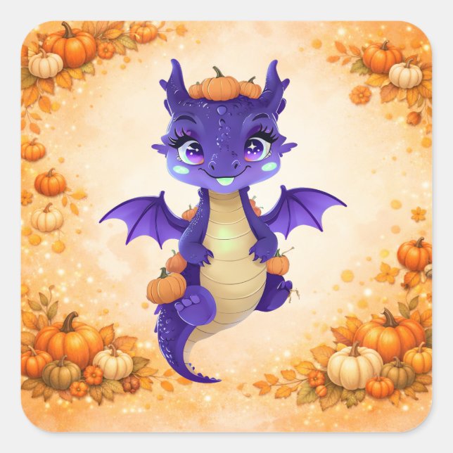 Cute Pumpkin Dragon Square Sticker (Front)