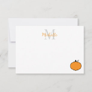 Cute Pumpkin Drawing Custom Monogram Note Card