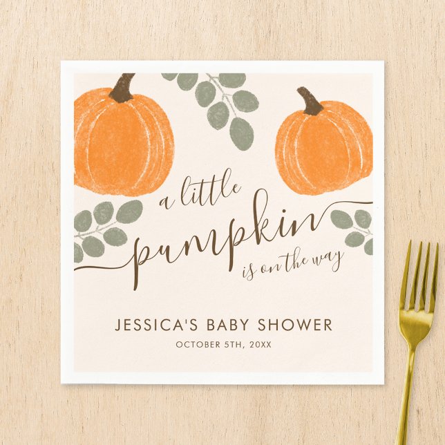 Cute Pumpkin Eucalyptus Fall Baby Shower Napkins (Creator Uploaded)