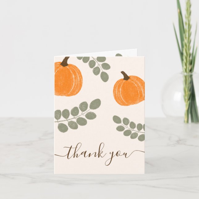 Cute Pumpkin Eucalyptus Fall Baby Shower Thank You Card (Front)