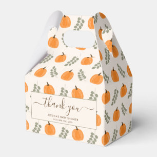 Cute Pumpkin Eucalyptus Fall Baby Shower Thank You Favor Boxes