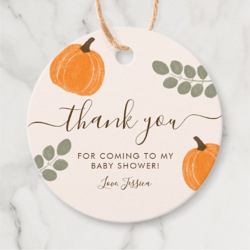 Cute Pumpkin Eucalyptus Fall Baby Shower Thank You Favor Tags