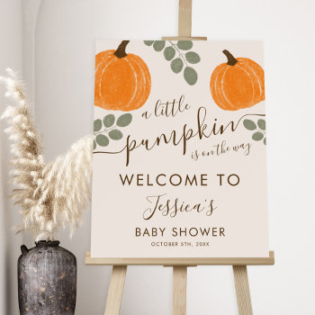 Cute Pumpkin Eucalyptus Fall Baby Shower Welcome Foam Board by printcreekstudio at Zazzle