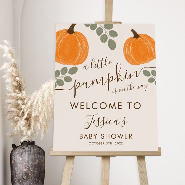 Cute Pumpkin Eucalyptus Fall Baby Shower Welcome Foam Board (Creator Uploaded)