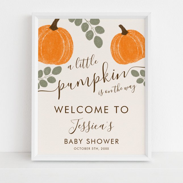 Cute Pumpkin Eucalyptus Fall Baby Shower Welcome Poster (Creator Uploaded)