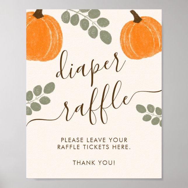 Cute Pumpkin Eucalyptus Fall Diaper Raffle Sign (Front)
