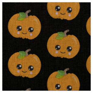 Cute Pumpkin Face Halloween Pattern Black Fabric