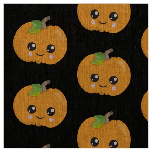 Cute Pumpkin Face Halloween Pattern Black Fabric