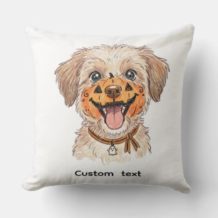Cute Pumpkin Face Paint Dog Halloween Colored Penc Throw Pillow