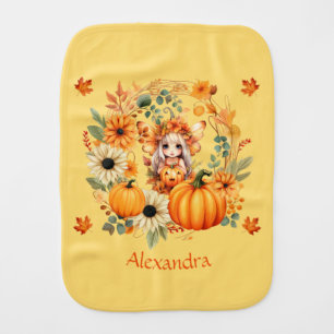 Cute Pumpkin Fairy in Autumn Wreath Baby Burp Cloth