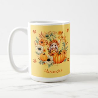 Cute Pumpkin Fairy in Autumn Wreath