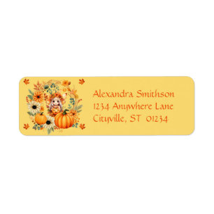 Cute Pumpkin Fairy in Autumn Wreath Label