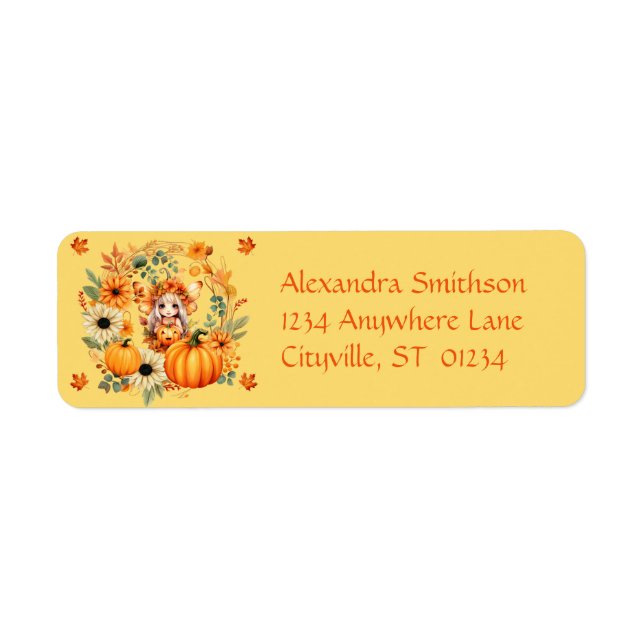 Cute Pumpkin Fairy in Autumn Wreath Label (Front)