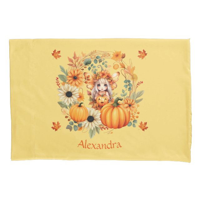 Cute Pumpkin Fairy in Autumn Wreath Pillow Case (Front)
