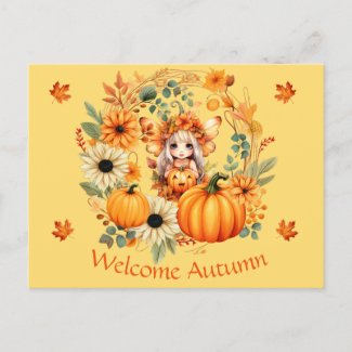 Cute Pumpkin Fairy in Autumn Wreath