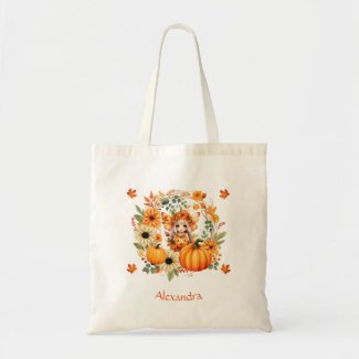 Cute Pumpkin Fairy in Autumn Wreath