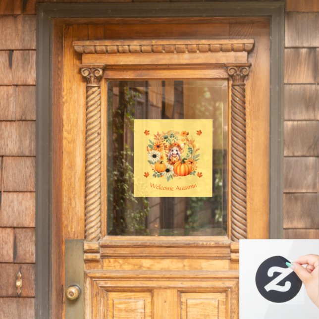 Cute Pumpkin Fairy in Autumn Wreath Window Cling (Home Door)