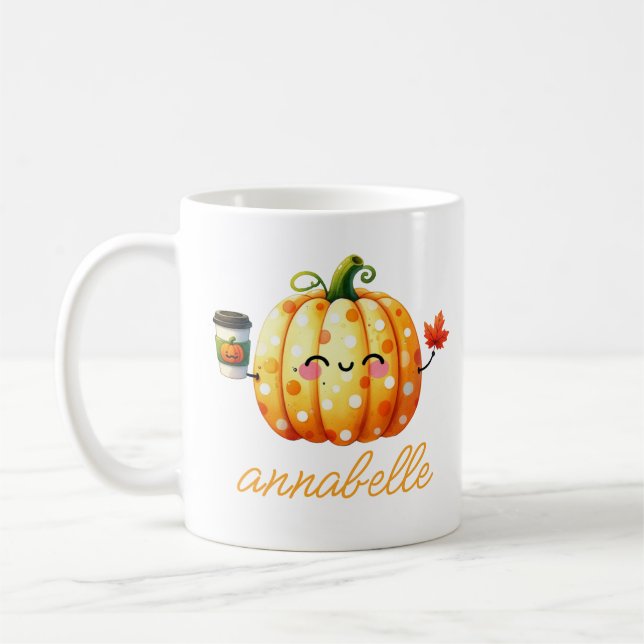 Cute Pumpkin Fall Custom Name | Cozy Autumn Coffee Mug (Left)