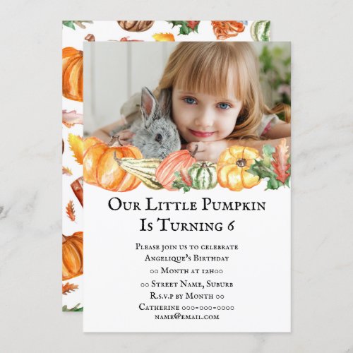 Cute pumpkin fall thanksgiving ANY AGE kids party Invitation