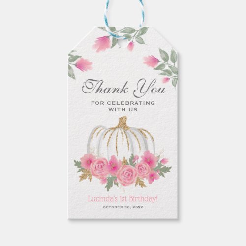 Cute Pumpkin Floral 1st Birthday Thank You Favor  Gift Tags