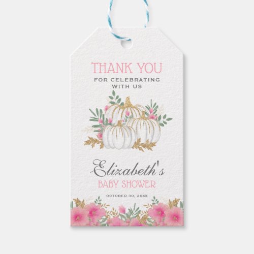 Cute Pumpkin Floral Baby Shower Thank You Favor Gift Tags