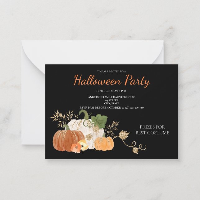 Cute Pumpkin Floral Halloween Party Invitation  (Front)