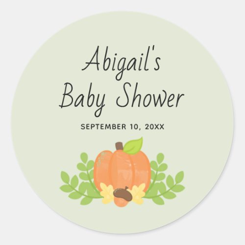 Cute Pumpkin Gender Neutral Fall Baby Shower Classic Round Sticker