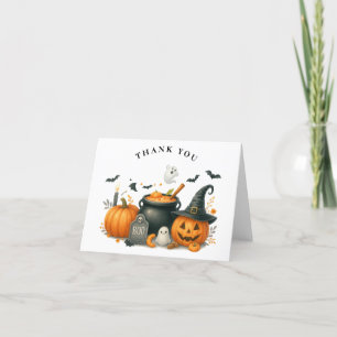 Cute Pumpkin Gender Neutral Halloween Baby Shower Letterpress Thank You Card