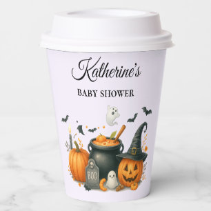 Cute Pumpkin Gender Neutral Halloween Baby Shower Paper Cups