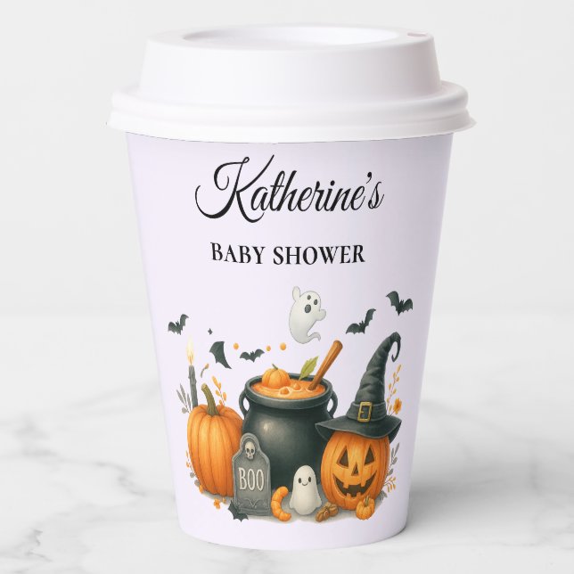 Cute Pumpkin Gender Neutral Halloween Baby Shower Paper Cups (Front)