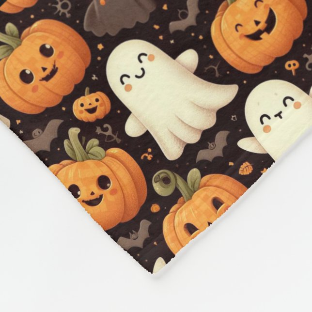 Cute Pumpkin Ghost Add Name Halloween Baby Fleece Blanket (Corner)