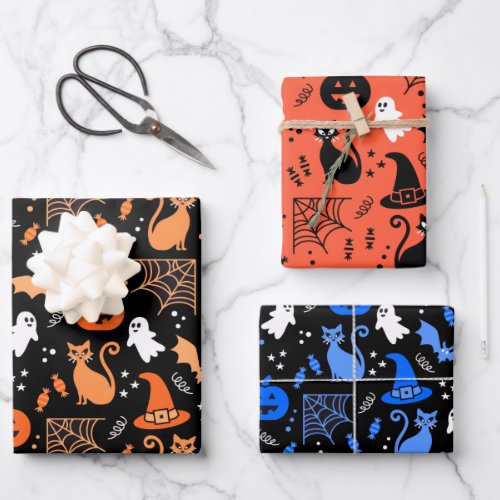 Cute Pumpkin Ghost Halloween Pattern Wrapping Paper Sheets