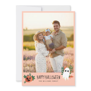 Cute Pumpkin Ghost Happy Halloween Photo Holiday Card