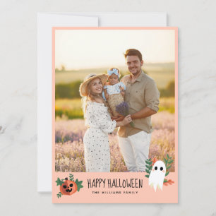 Cute Pumpkin Ghost Happy Halloween Photo Holiday Card