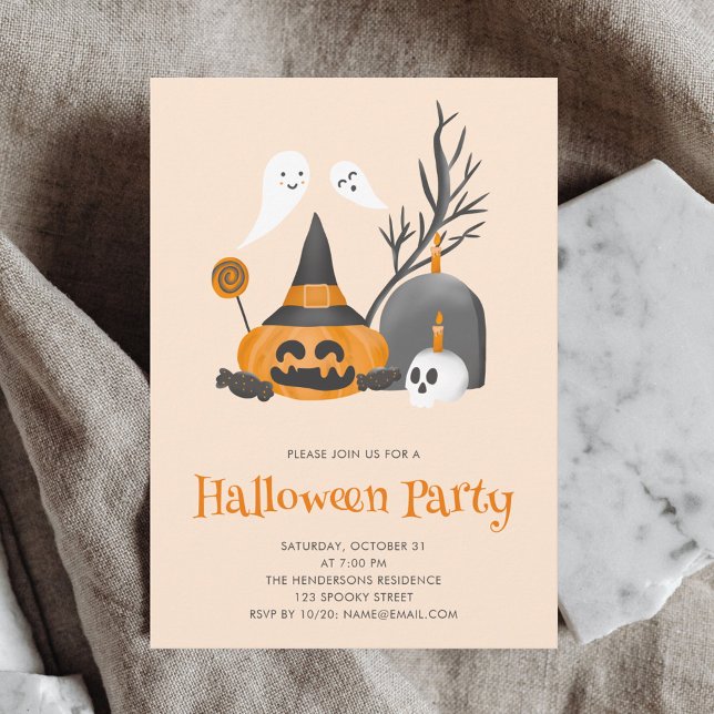 Cute Pumpkin Ghosts Halloween Party Invitation (Creator Uploaded)