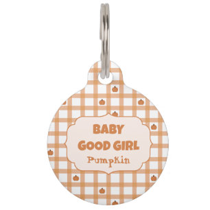 Cute Pumpkin Gingham Baby Good Girl Pet ID Tag