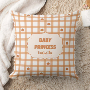 Cute Pumpkin Gingham Baby Princess Throw Pillow