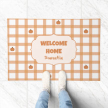 Cute Pumpkin Gingham Welcome Home Sweetie