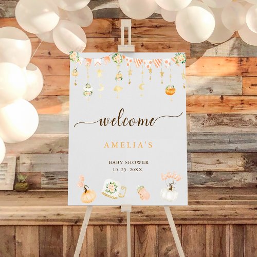 Cute Pumpkin Girl Baby Shower Welcome Sign