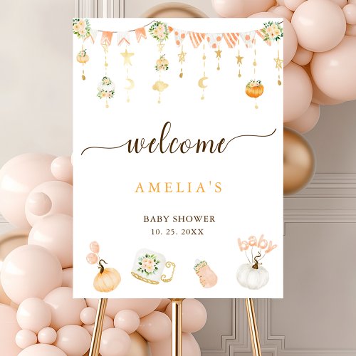 Cute Pumpkin Girl Baby Shower Welcome Sign