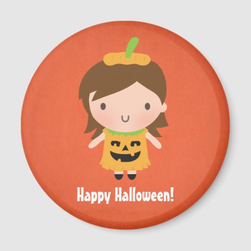 Cute Pumpkin Girl Non Spooky Kids Halloween Magnet