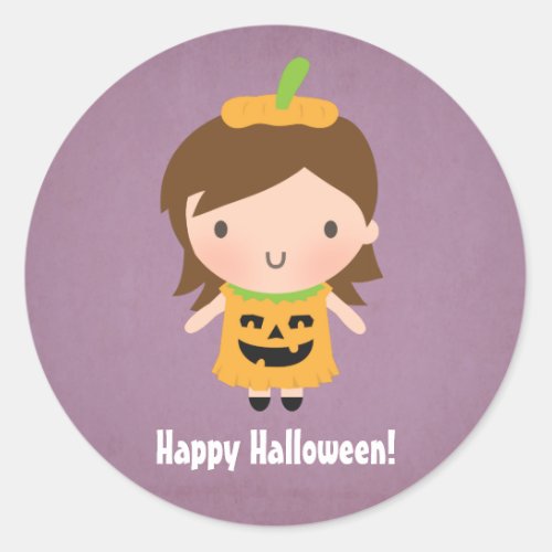Cute Pumpkin Girl Not So Scary Kids Halloween Classic Round Sticker