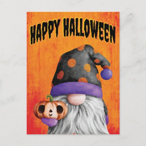 Cute Pumpkin Gnome Happy Halloween Postcard