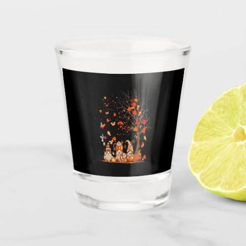 Cute Pumpkin Gnomes Autumn Tree Fall Leaves Shot Glass