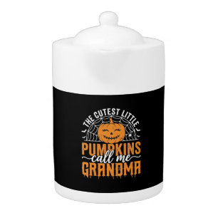 Cute Pumpkin Grandma Halloween Design_1 Teapot