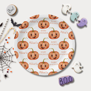 Cute Pumpkin Halloween Baby Shower Paper Plates